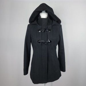 GUESS Wool Jacket S  Black Long Sleeve Zip/Toggle/Snap Closure Removable Hood